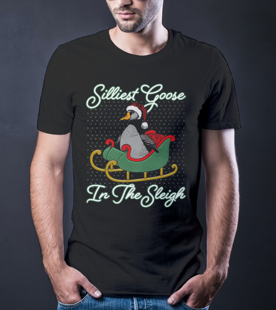 Silliest Goose In Santa Hat In The Snowy Sleigh T-Shirt