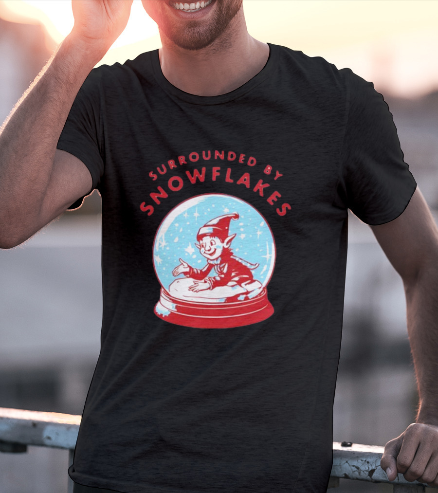 Surrounded By Snowflakes Elf Inside Snow Globe Winter Scene T-Shirt