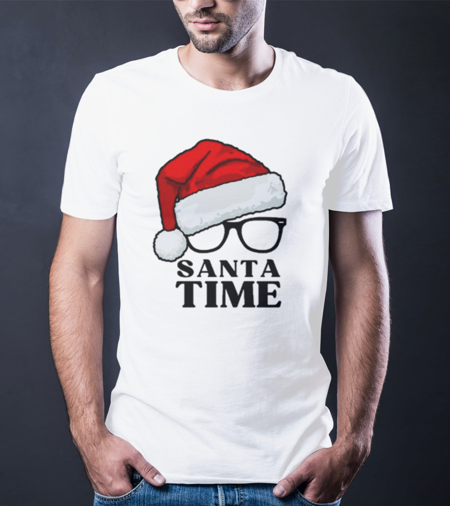Santa Time With Santa Hat And Glasses T-Shirt