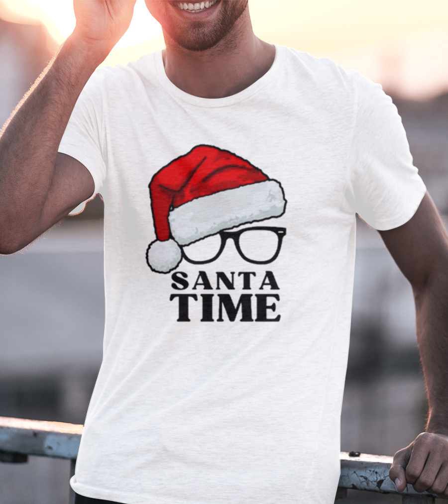 Santa Time With Santa Hat And Glasses T-Shirt
