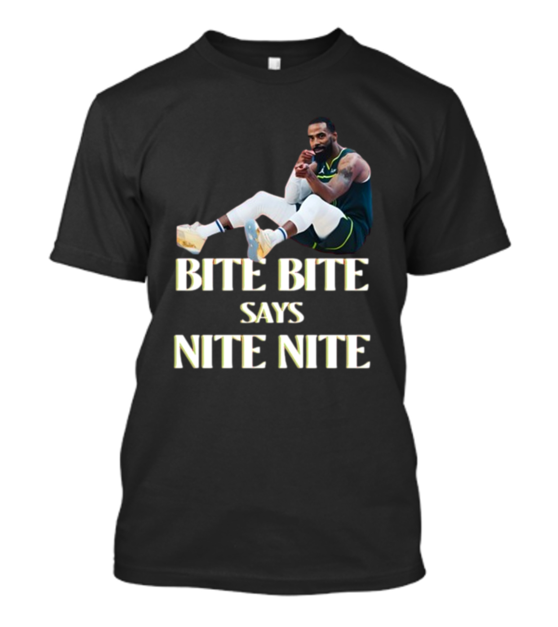 Bite Bite Says Nite Nite Basketball Player Sitting Pose T-Shirt