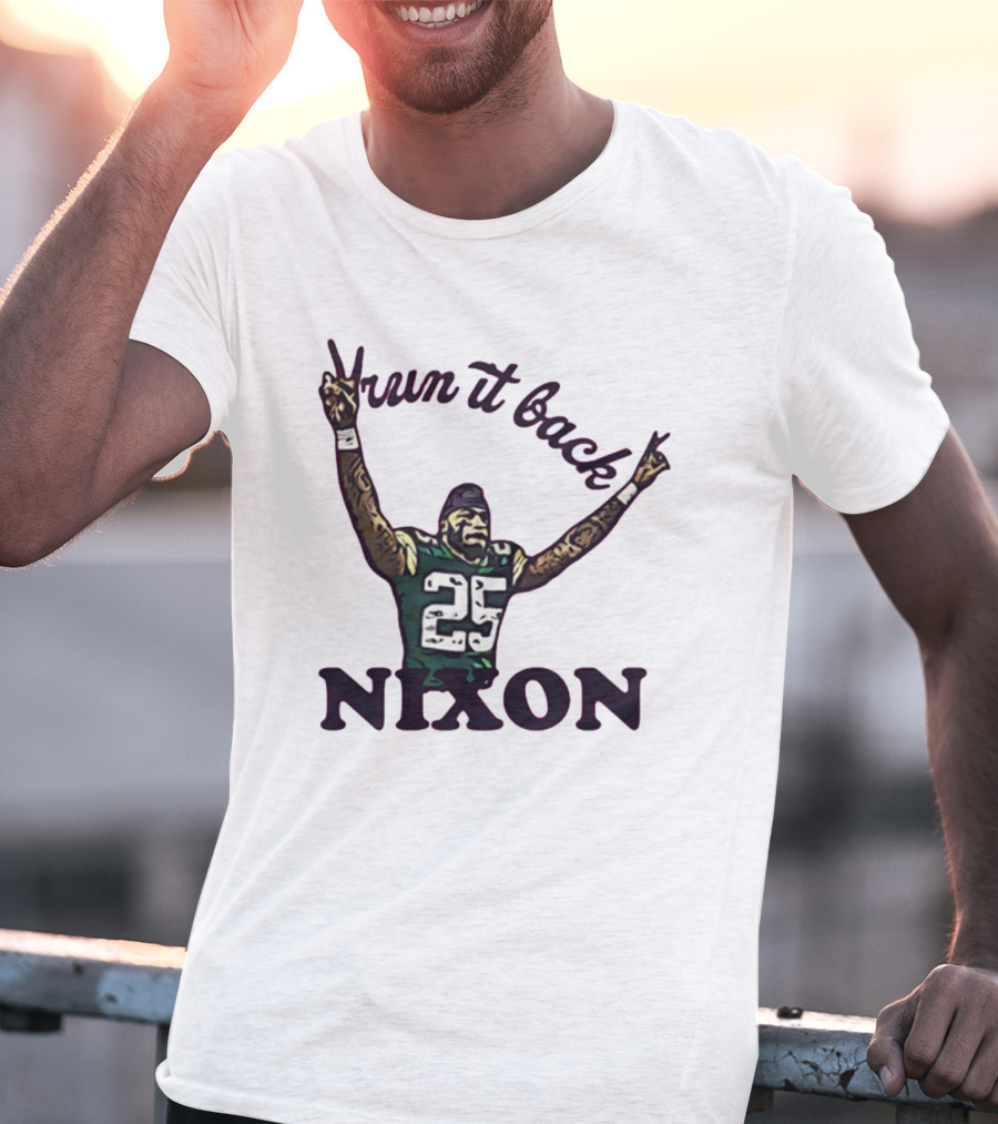 Run It Back Nixon Number 25 Football Victory Pose T-Shirt