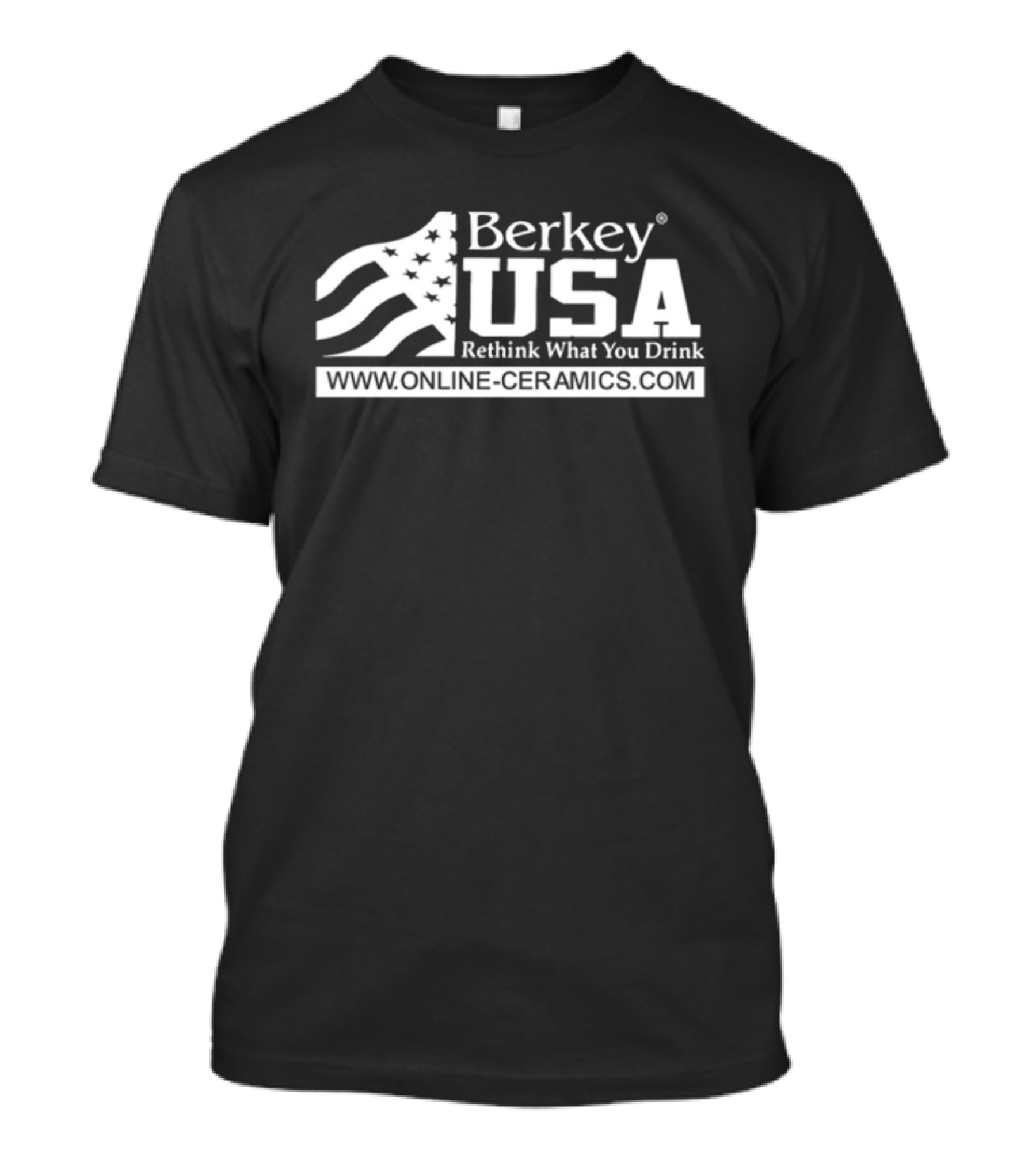 Berkey USA Rethink What You Drink Online Ceramics USA Flag T-Shirt