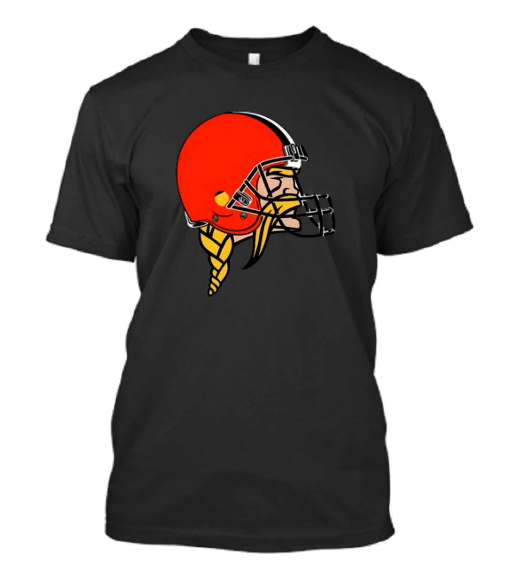 Vikings Helmet Featuring Browns Colors And Iconic Braided Warrior T-Shirt