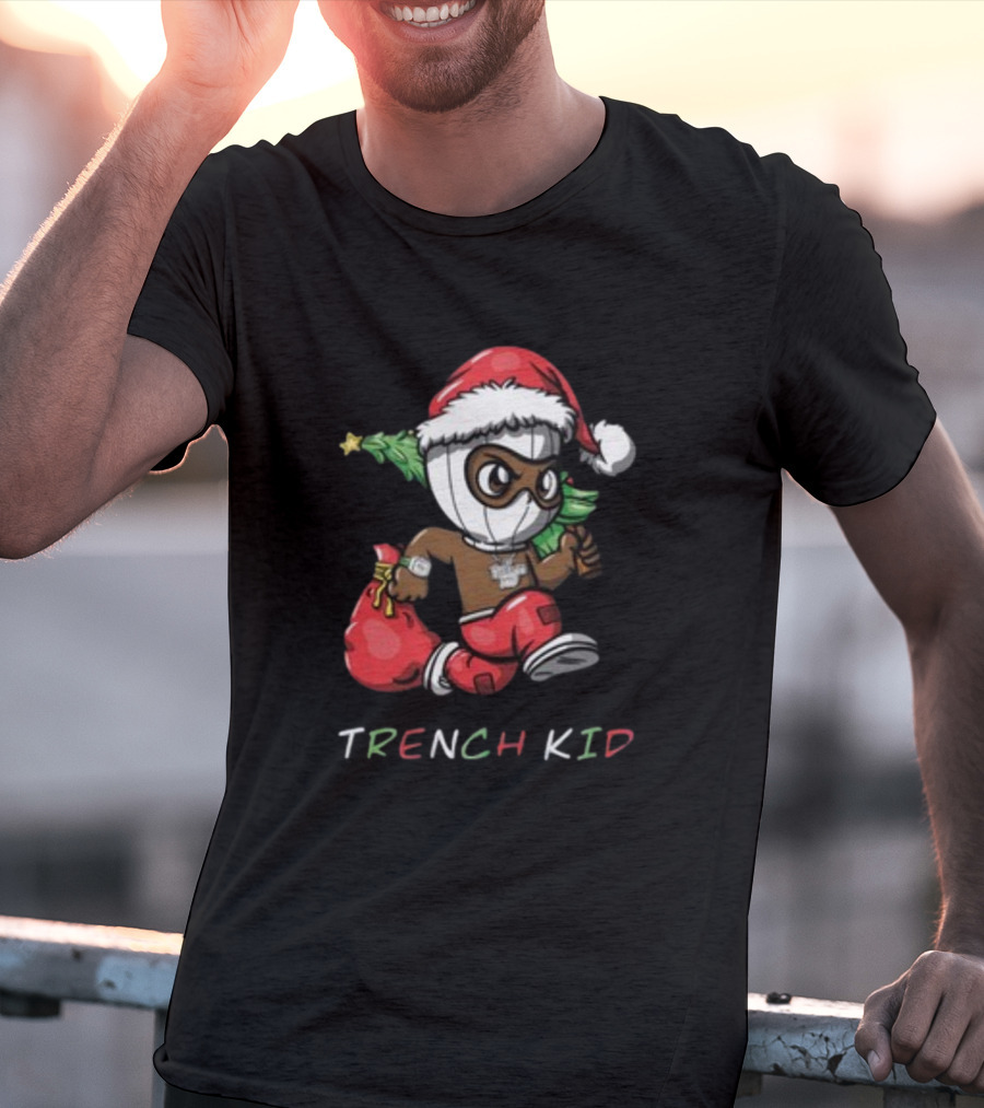 Exclusive Lil Tjay Trench Kid Christmas Santa Costume Running Tree T-Shirt
