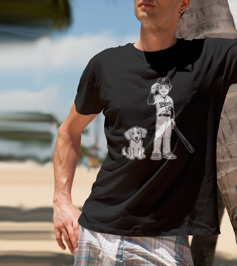 Rotowear Shohei Ohtani 17 Baseball And Dog T-Shirt