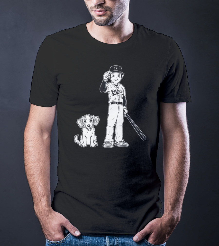 Rotowear Shohei Ohtani 17 Baseball And Dog T-Shirt