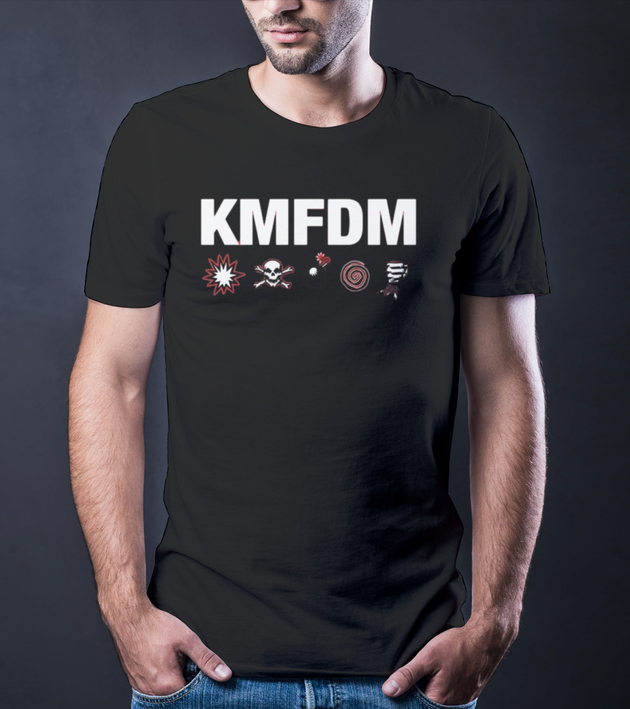 KMFDM Symbols Skull Bomb Spiral Tornado Icons T-Shirt