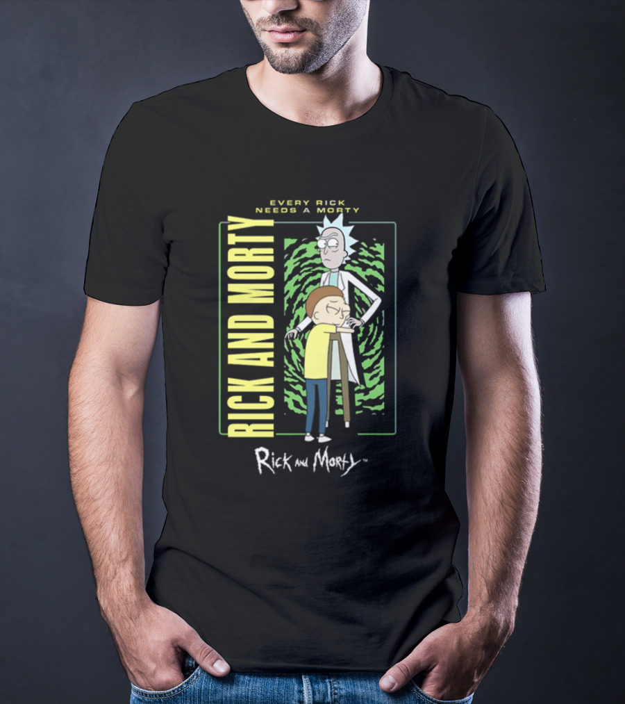 Every Rick Needs A Morty Rick And Morty Portal Green Background Duo T-Shirt