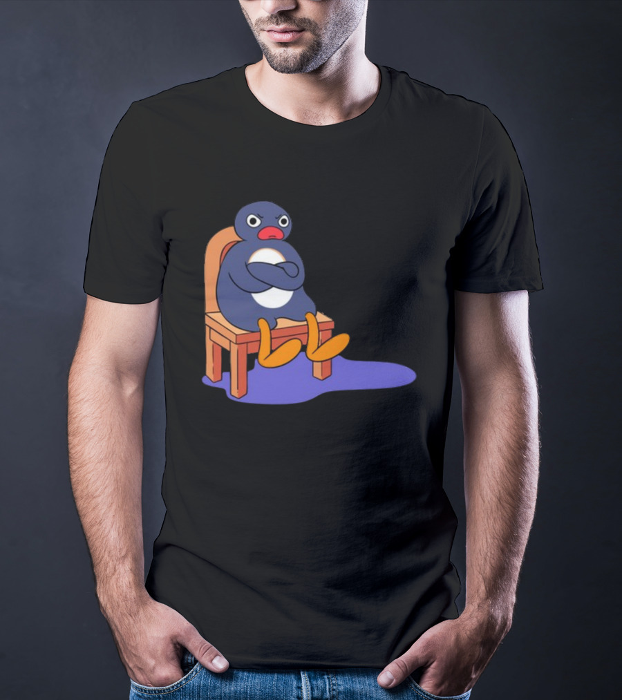Everything Is Dumb And I Wanna Go Home Grumpy Penguin Sitting On Chair T-Shirt