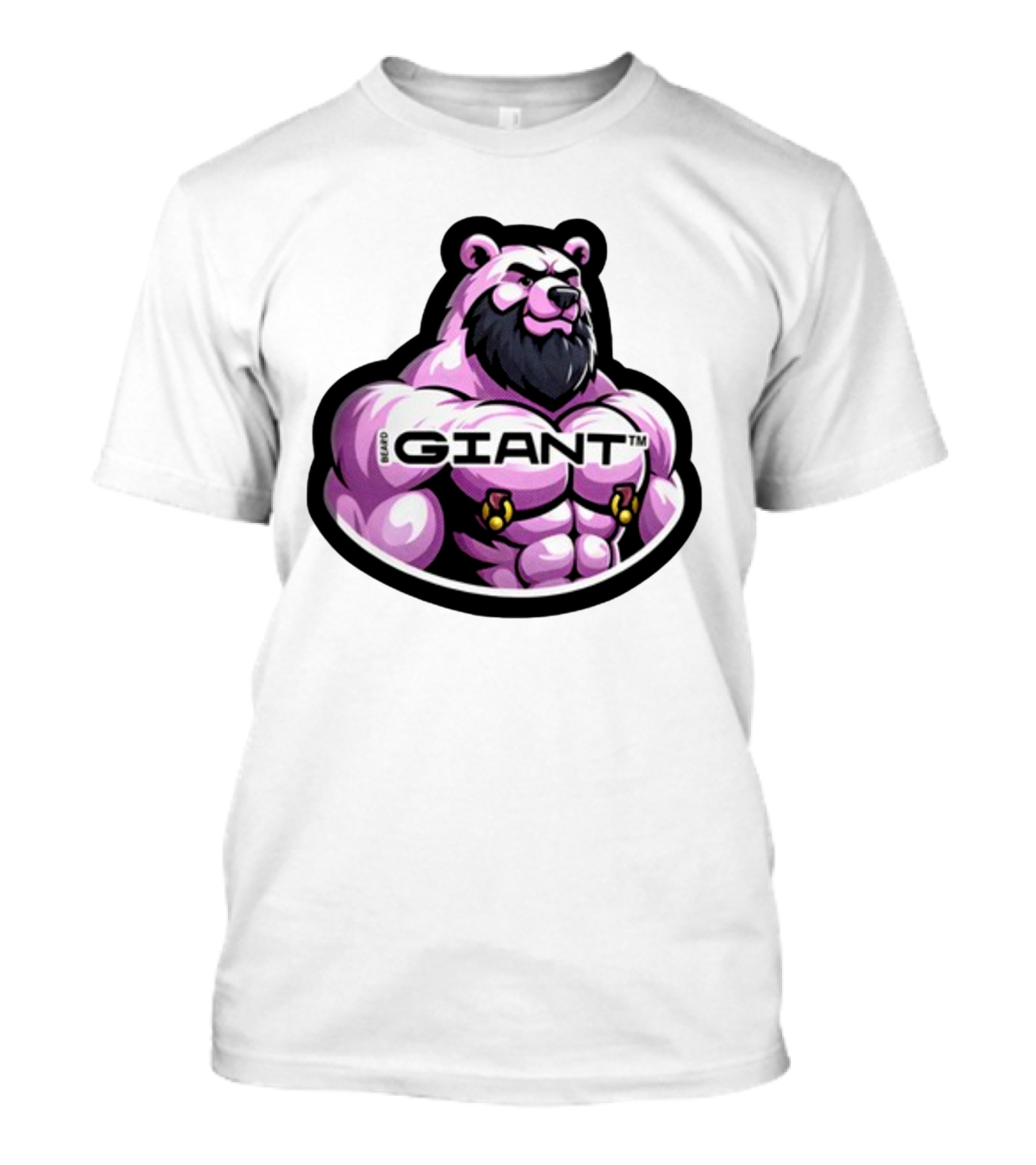 Giant Beard Bear Muscle Pink T-Shirt