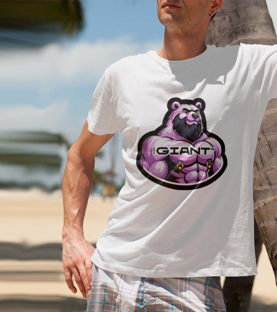 Giant Beard Bear Muscle Pink T-Shirt