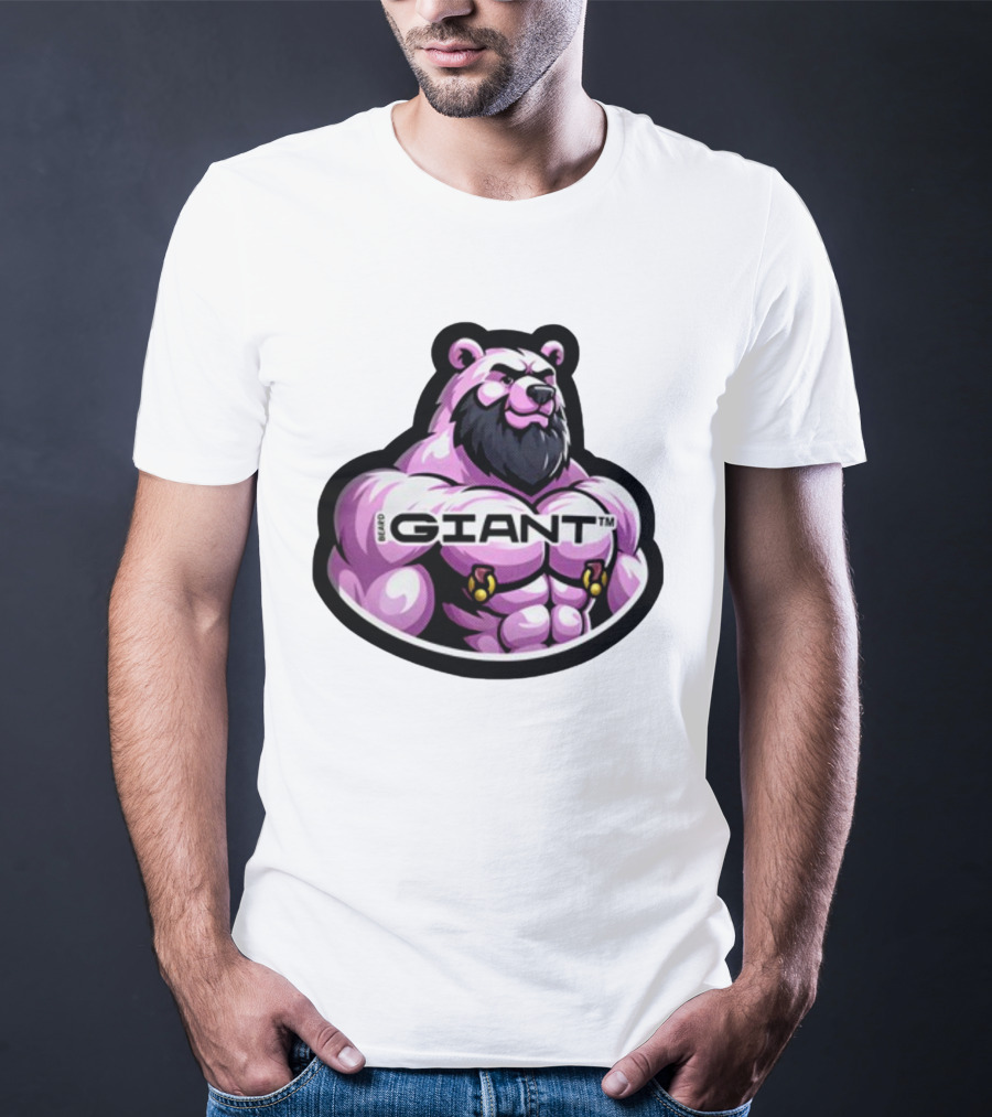 Giant Beard Bear Muscle Pink T-Shirt