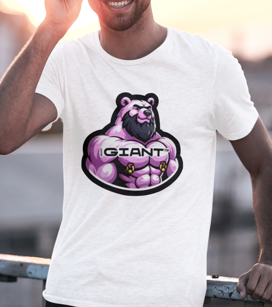 Giant Beard Bear Muscle Pink T-Shirt