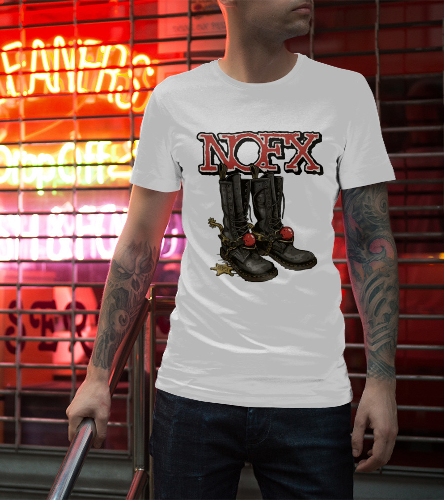 NOFX Punk Boots With Chains And Red Orbs T-Shirt