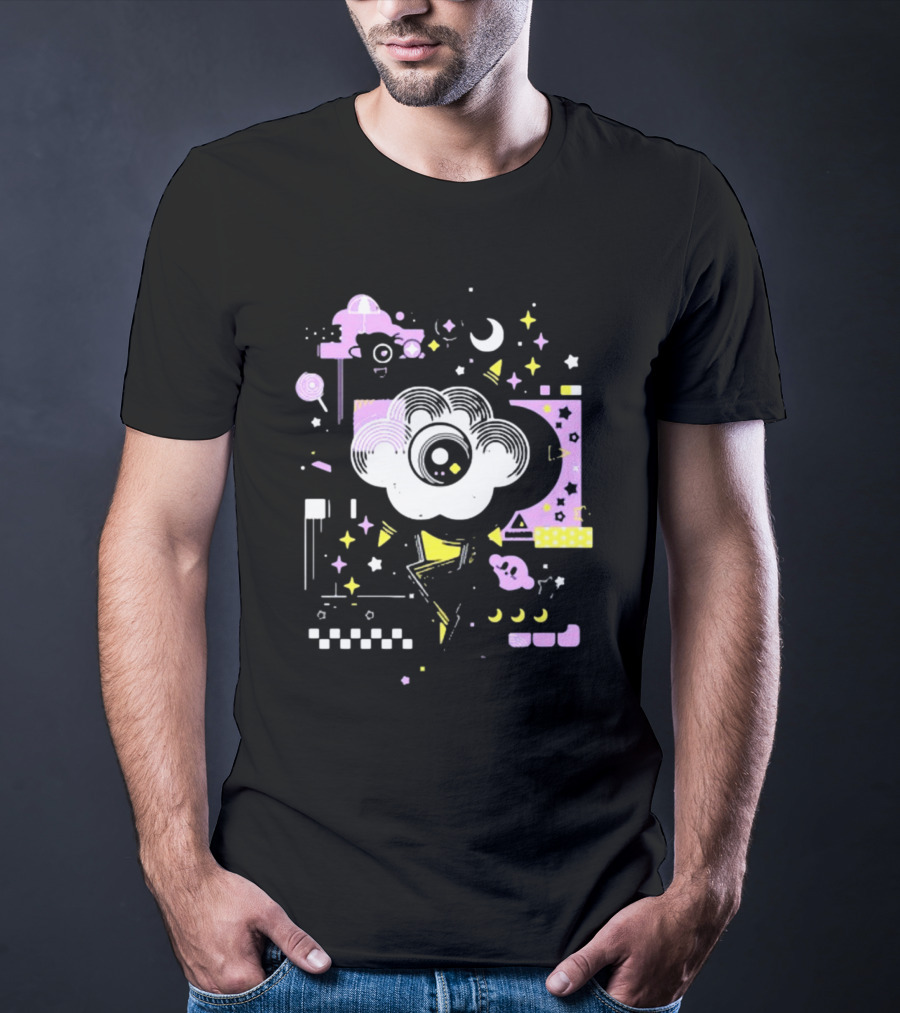 The Storm's Eye Cloud With Moon And Stars In Geometric Night Sky By Brian Shepard T-Shirt