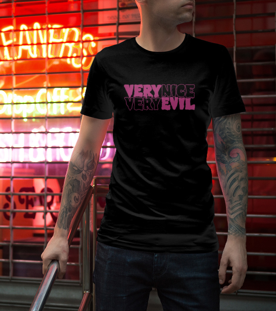 Very Nice Very Evil Pink Word Logo T-Shirt