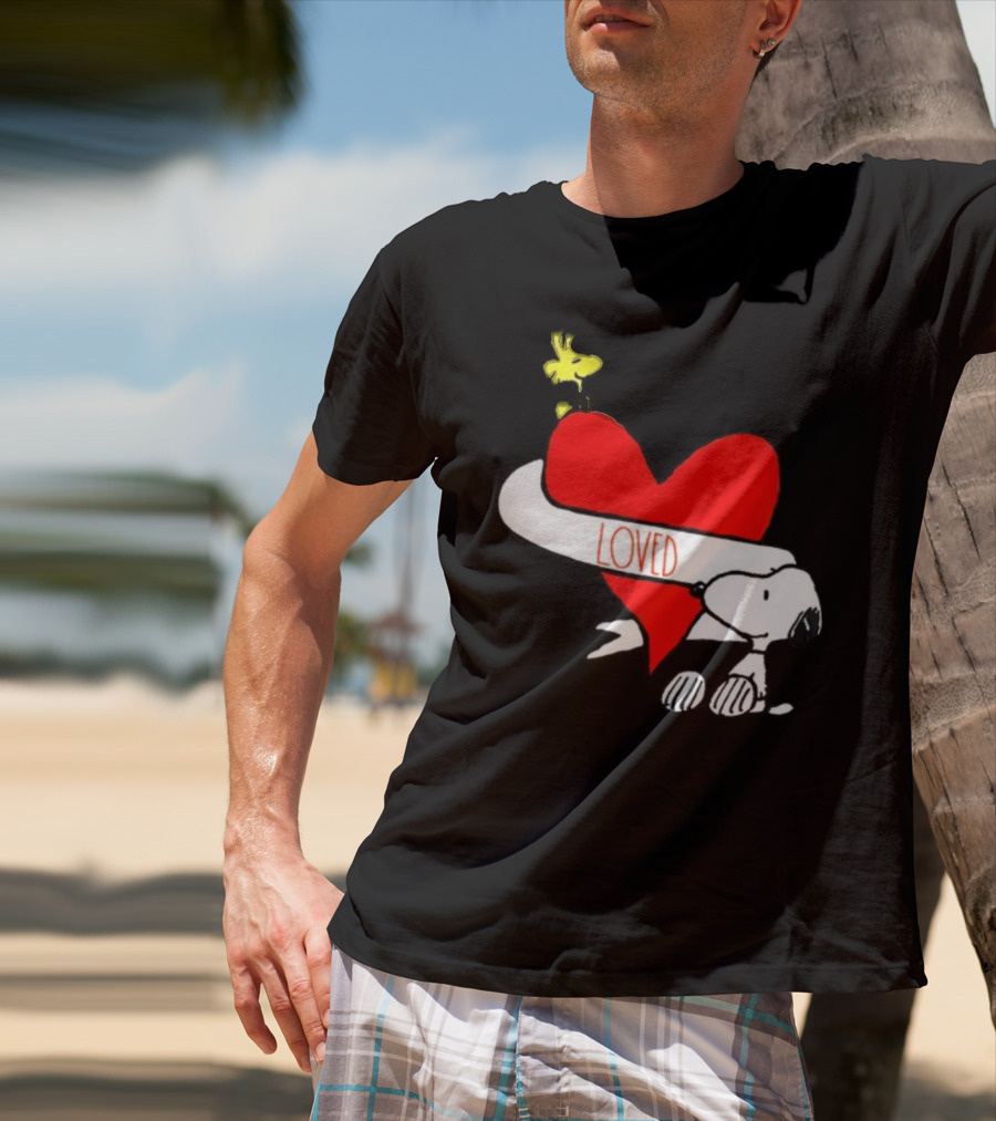 Rae Dunn X Peanuts Loved Snoopy Woodstock Red Heart T-Shirt