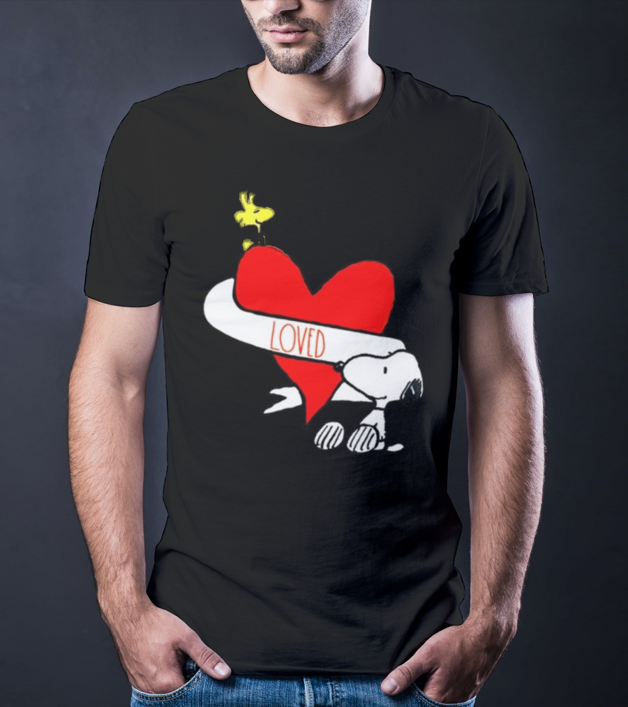 Rae Dunn X Peanuts Loved Snoopy Woodstock Red Heart T-Shirt