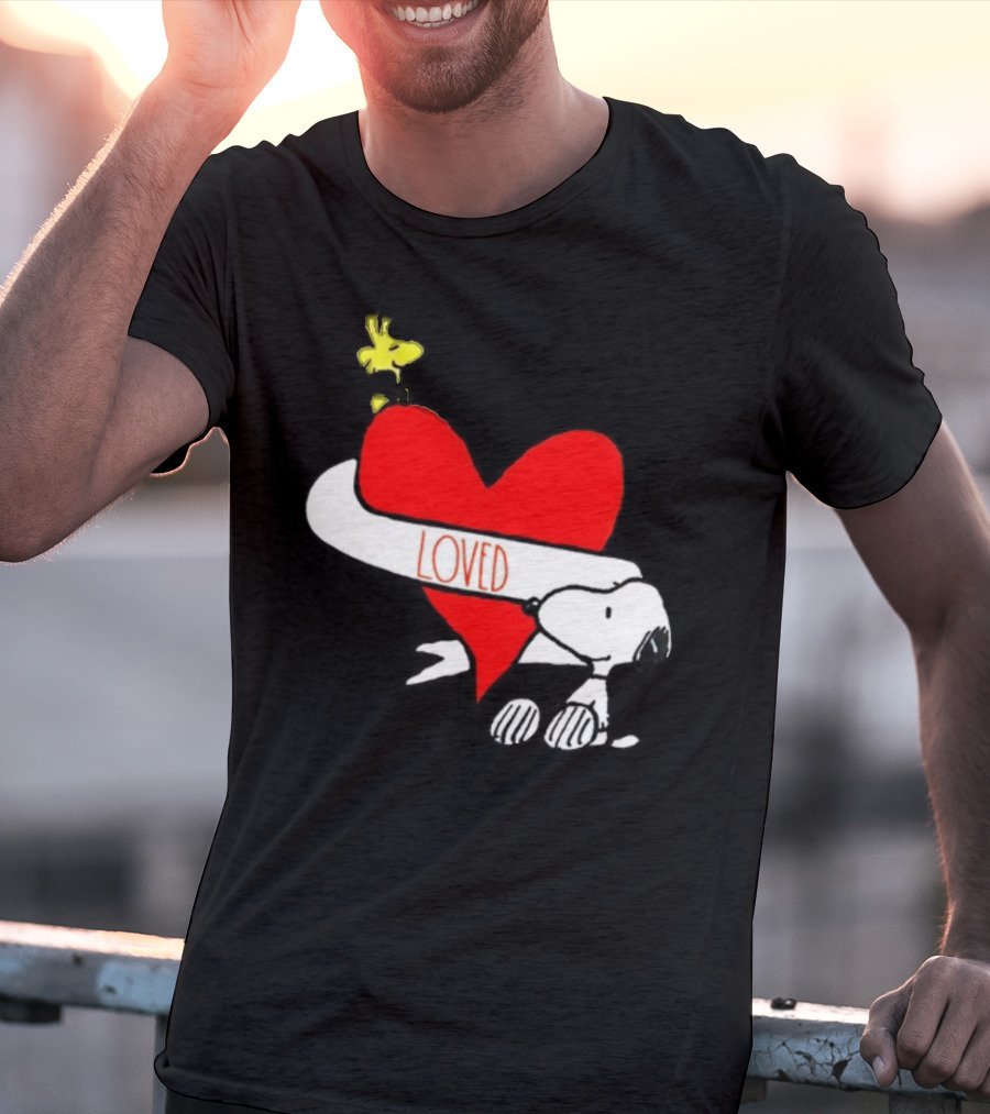 Rae Dunn X Peanuts Loved Snoopy Woodstock Red Heart T-Shirt