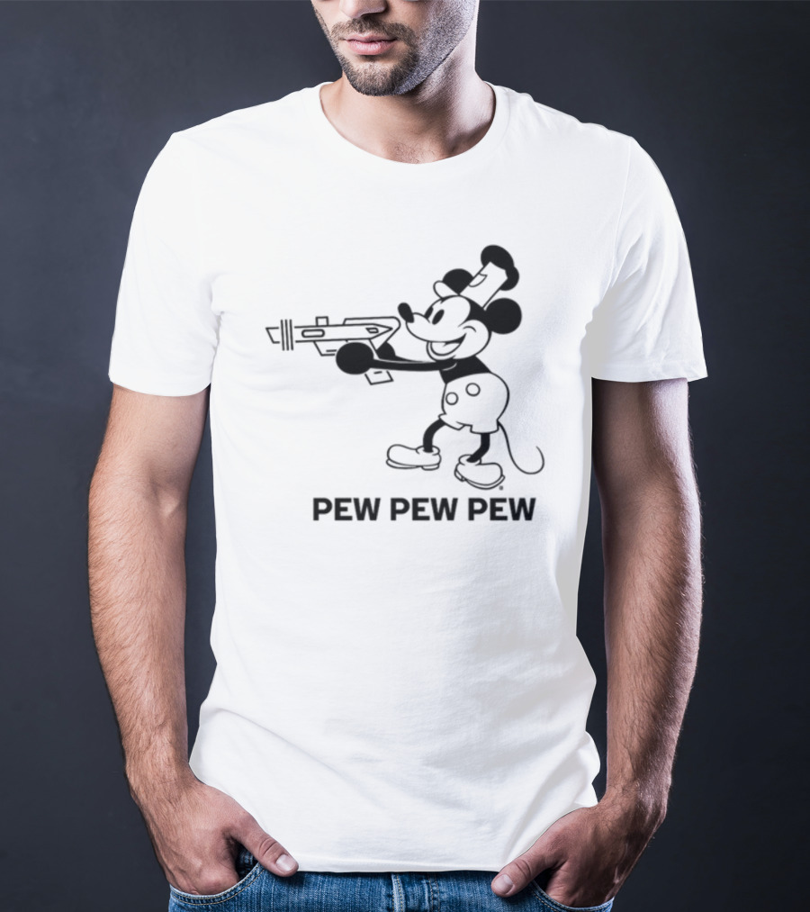 Pew Pew Pew Steamboat Mouse Retro Gun Fun T-Shirt