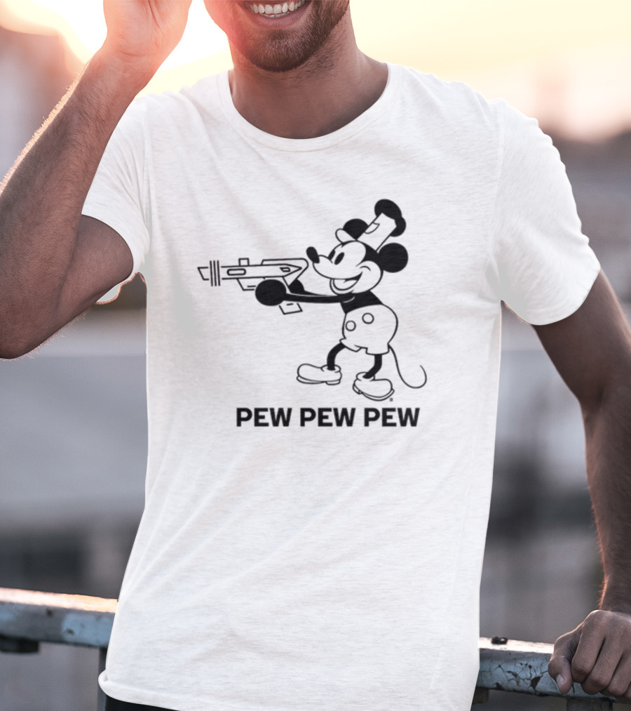 Pew Pew Pew Steamboat Mouse Retro Gun Fun T-Shirt