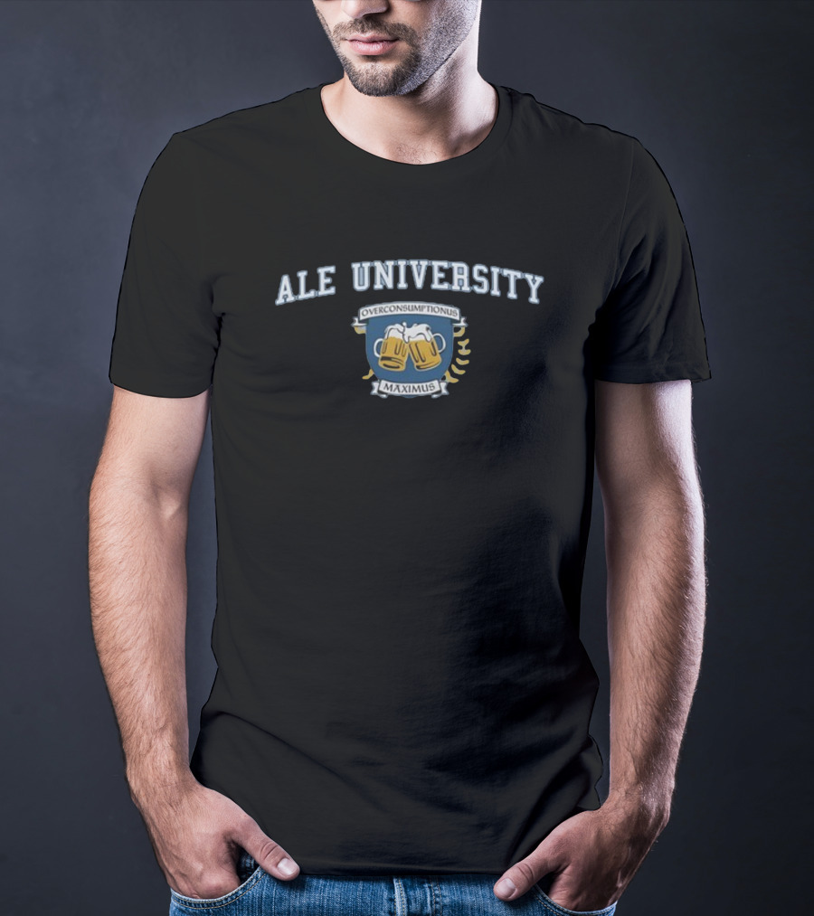 Ale University Overconsumptionus Maximus Beer Mugs Crest T-Shirt
