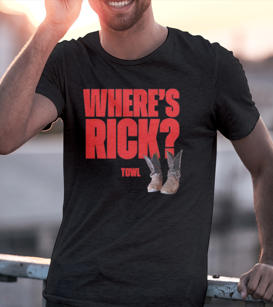 WHERE'S RICK TOWL Cowboy Boots Mystery T-Shirt