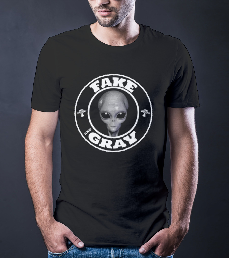 Fake And Gray Alien UFO Badge T-Shirt