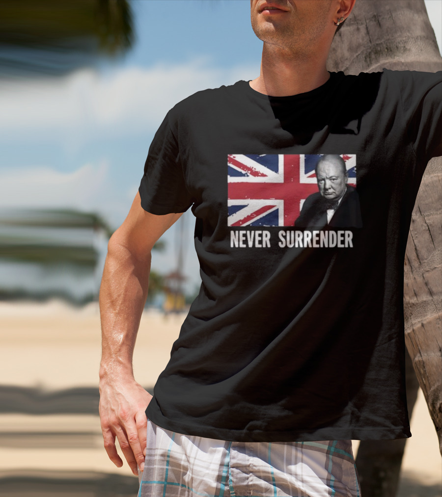 Never Surrender Winston Churchill Union Jack T-Shirt