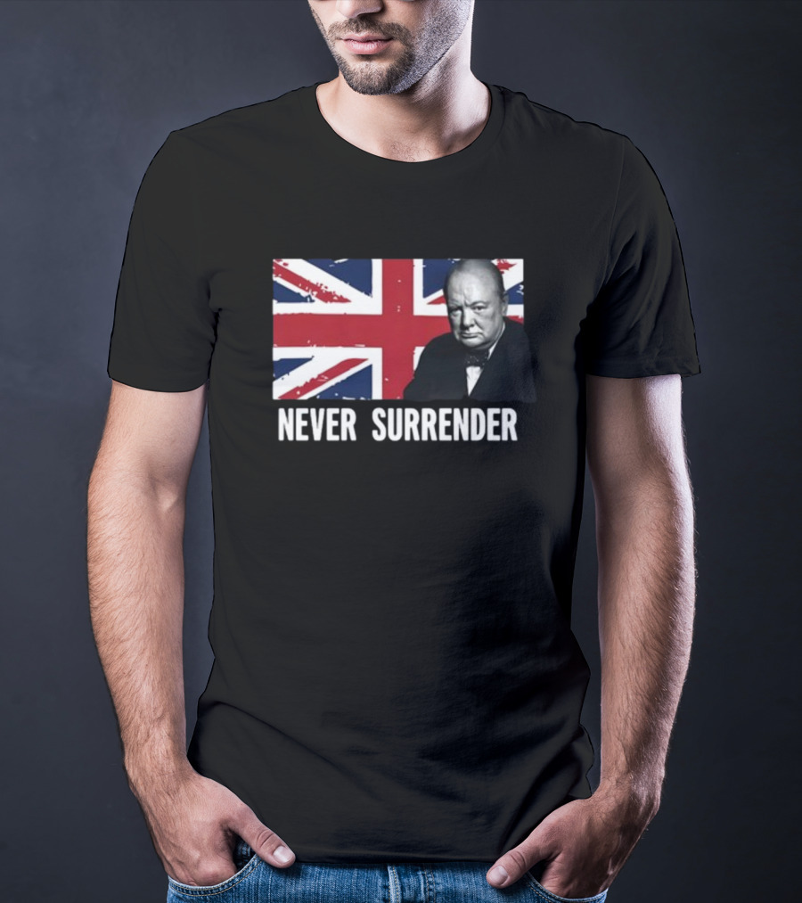 Never Surrender Winston Churchill Union Jack T-Shirt
