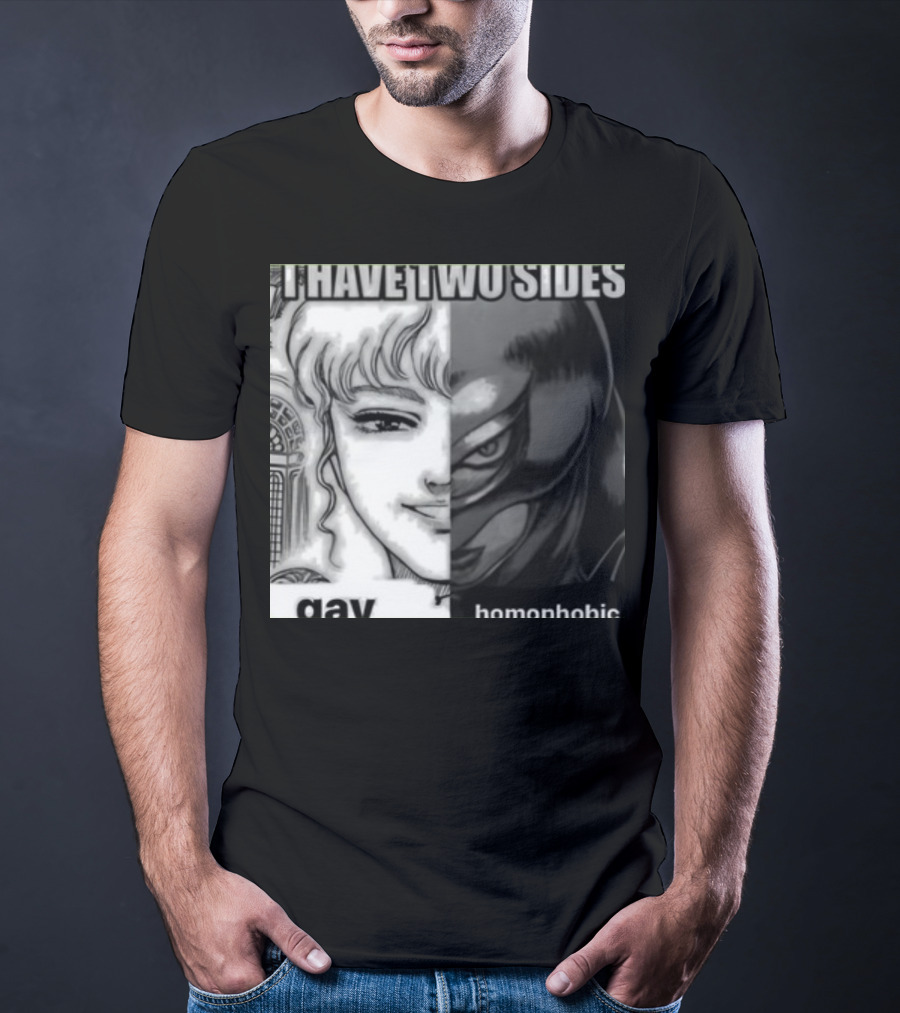 I Have Two Sides Gay Homophobic Manga Character Split Face T-Shirt