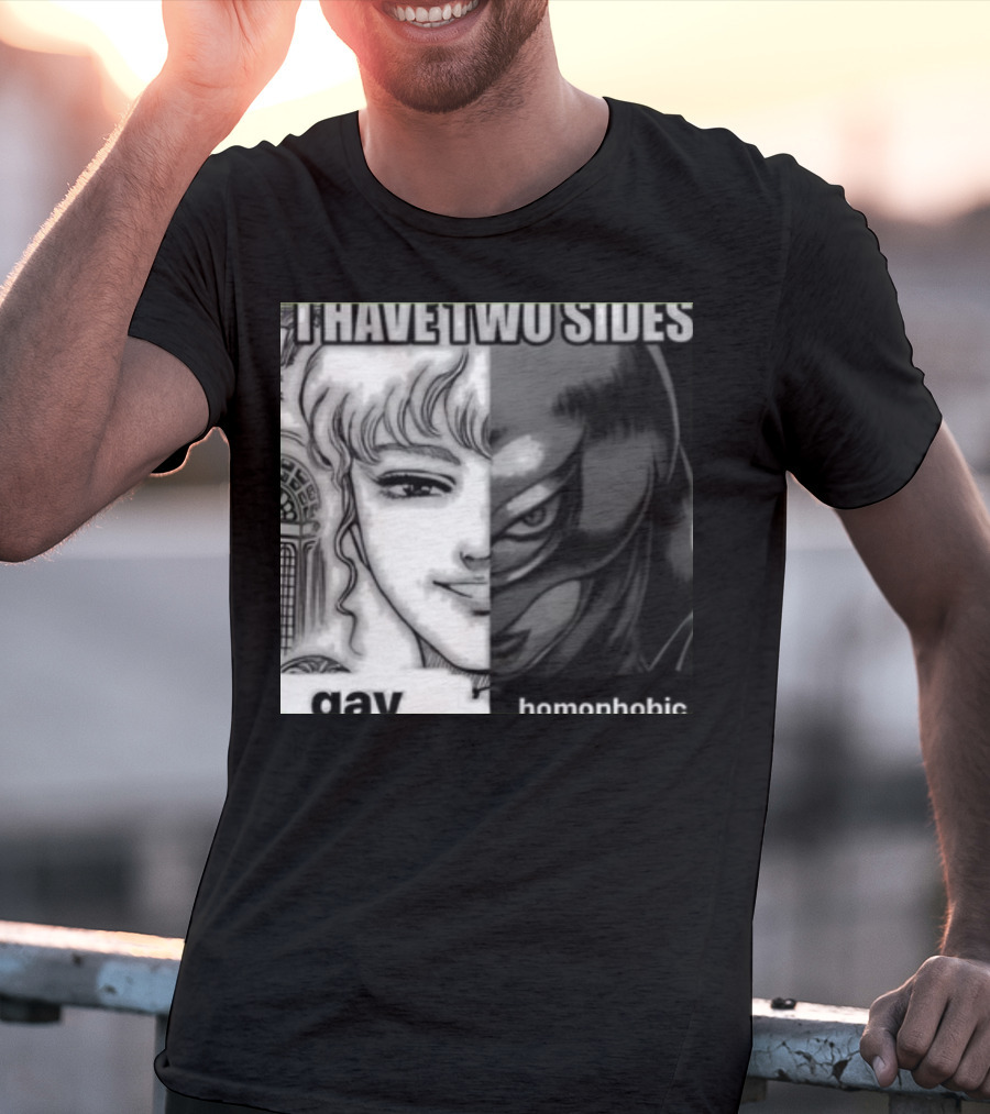 I Have Two Sides Gay Homophobic Manga Character Split Face T-Shirt