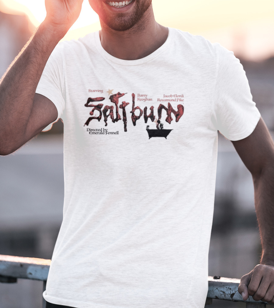 Saltburn Starring Barry Keoghan Jacob Elordi Rosamund Pike Directed By Emerald Fennell T-Shirt