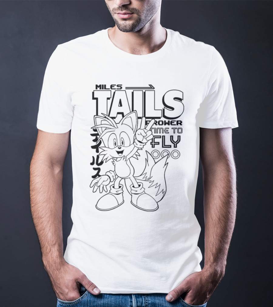 Miles Tails Prower Time To Fly Japanese Text T-Shirt