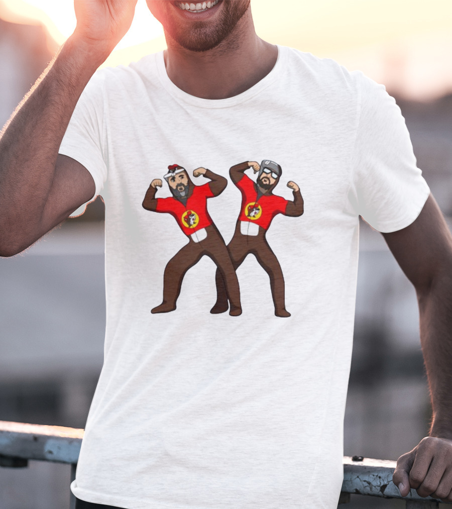 The Young Buc-Ees Wrestling Pose Characters With Beards And Red T-Shirt