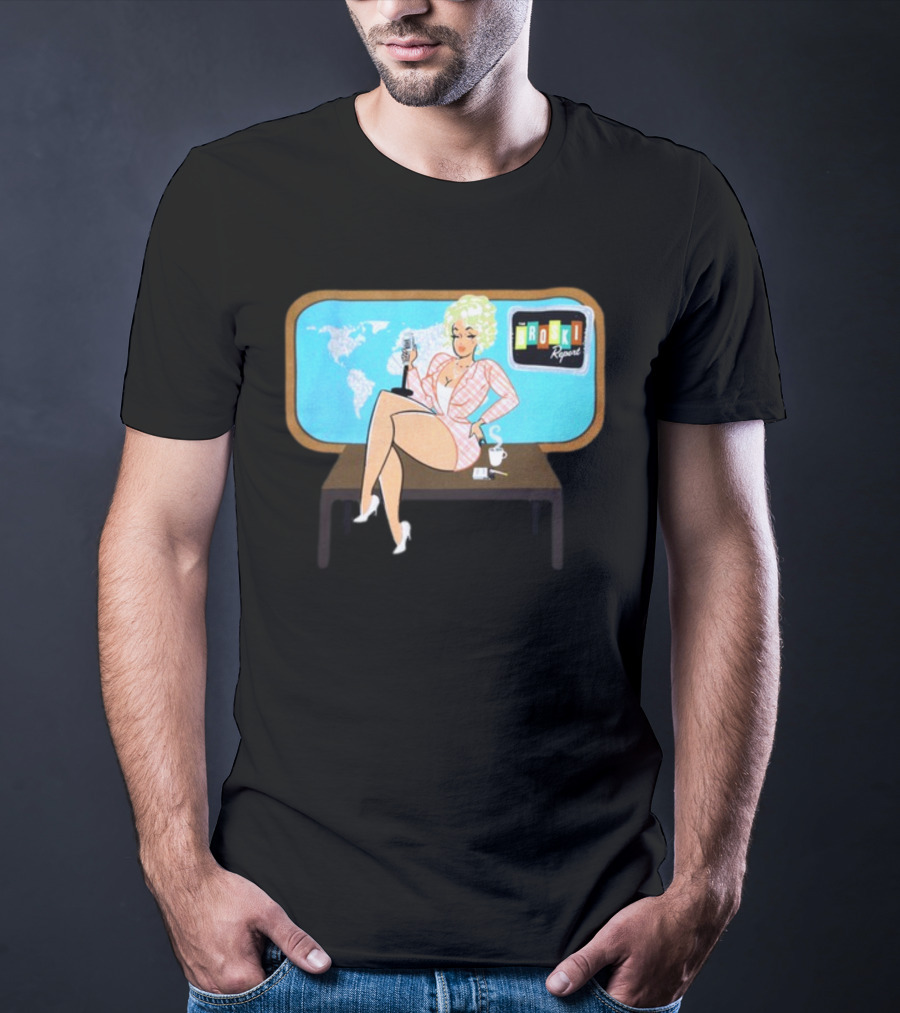 Broski Report News Blonde Host With Microphone And World Map T-Shirt