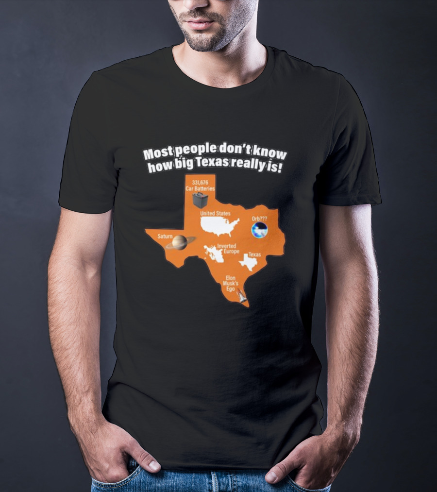 Most People Don't Know How Big Texas Really Is Saturn Car Batteries Elon Musk's Ego Inverted Europe Orb United States T-Shirt