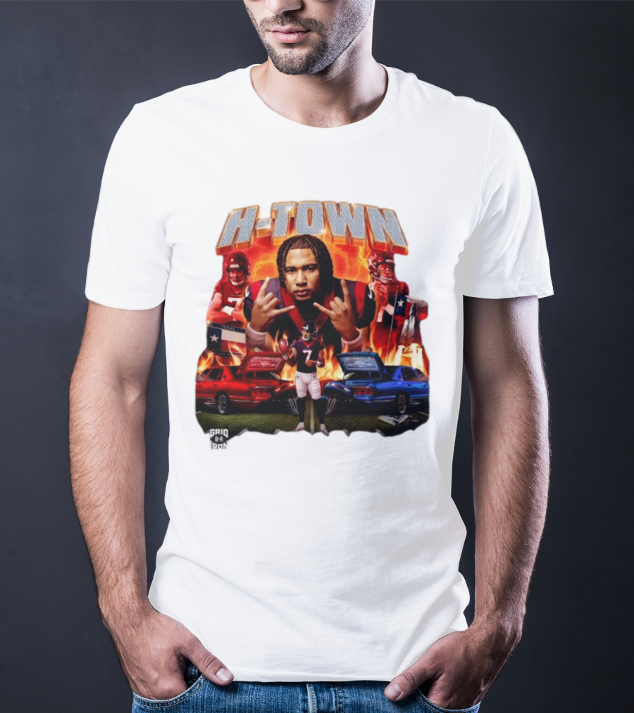 H-Town CJ Stroud Football Grid Iron Texas Pride Flames T-Shirt