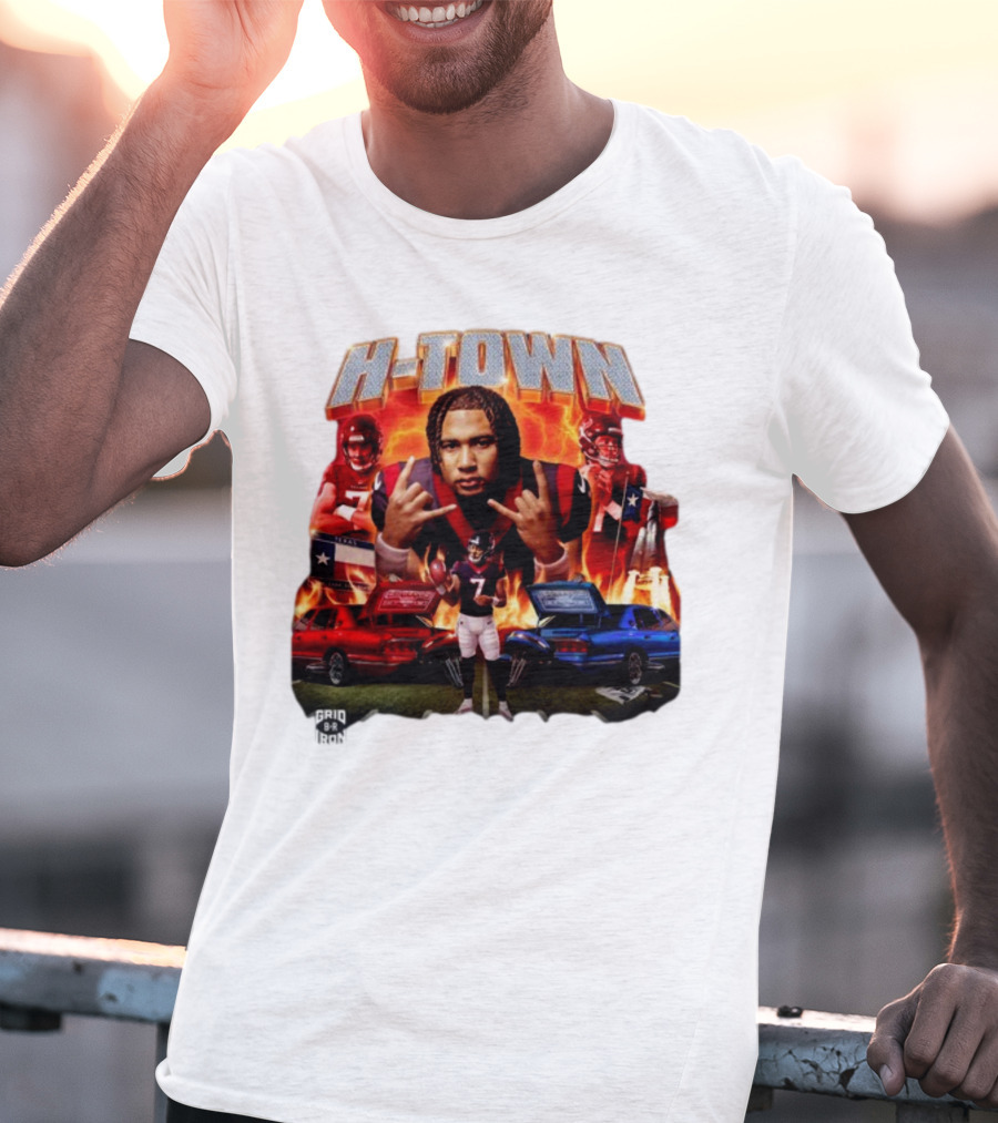 H-Town CJ Stroud Football Grid Iron Texas Pride Flames T-Shirt