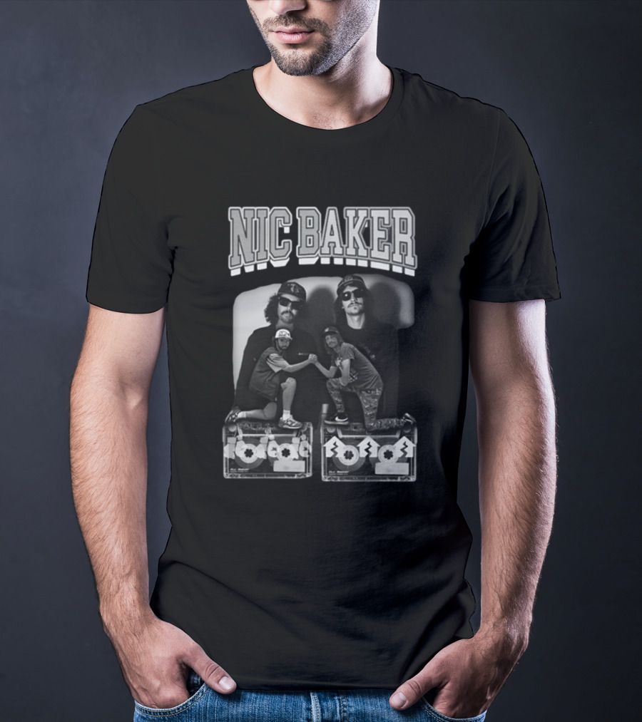 Nic Baker Mixtape 80s Style Skateboarders Retro Black And White Photography T-Shirt