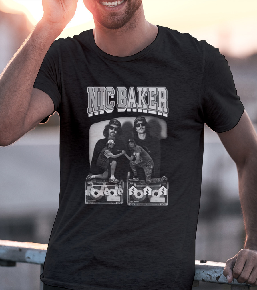 Nic Baker Mixtape 80s Style Skateboarders Retro Black And White Photography T-Shirt