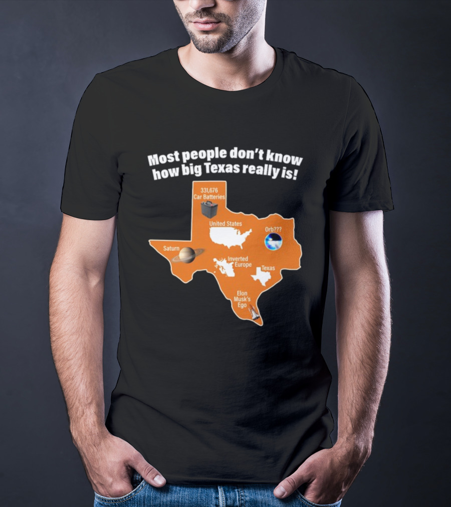 Funny Texas Map With Saturn Elon Musk's Ego And Car Batteries T-Shirt