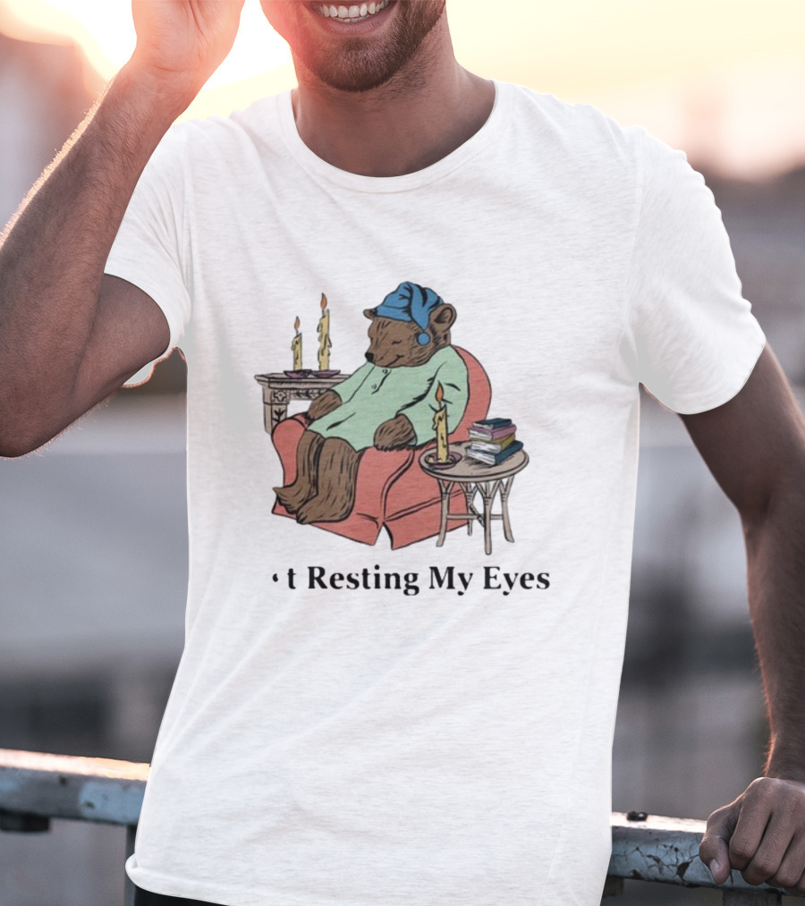 Resting My Eyes Bear In Pajamas With Candles And Books T-Shirt