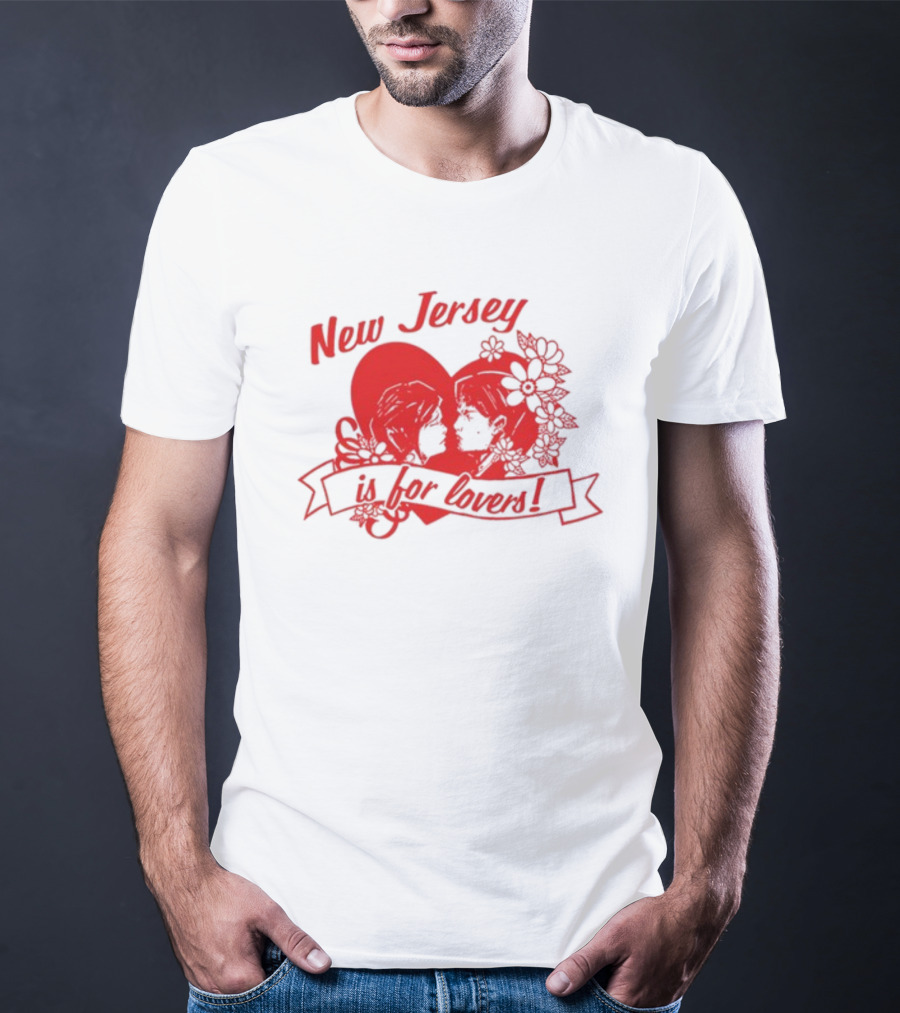 New Jersey Is For Lovers Red Heart Floral Banner T-Shirt
