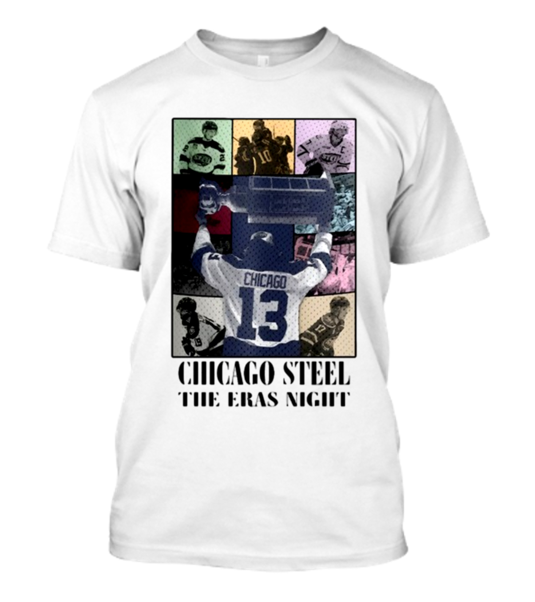 Chicago Steel The Eras Night Number 13 Hockey Collage T-Shirt