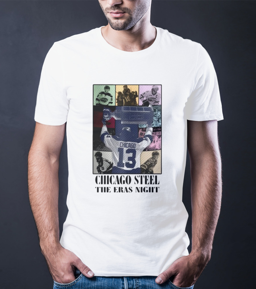 Chicago Steel The Eras Night Number 13 Hockey Collage T-Shirt