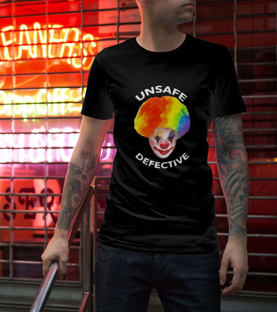 Unsafe Defective Clown Rainbow Hair Face T-Shirt