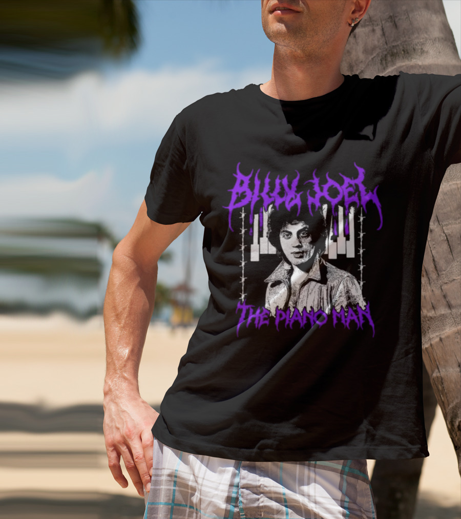 Billy Joel The Piano Man Purple Lettering Piano Keys T-Shirt