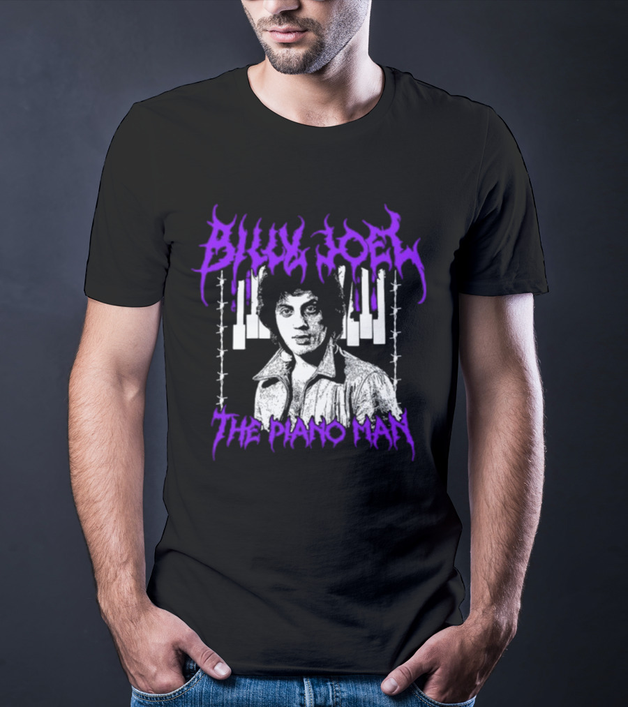 Billy Joel The Piano Man Purple Lettering Piano Keys T-Shirt